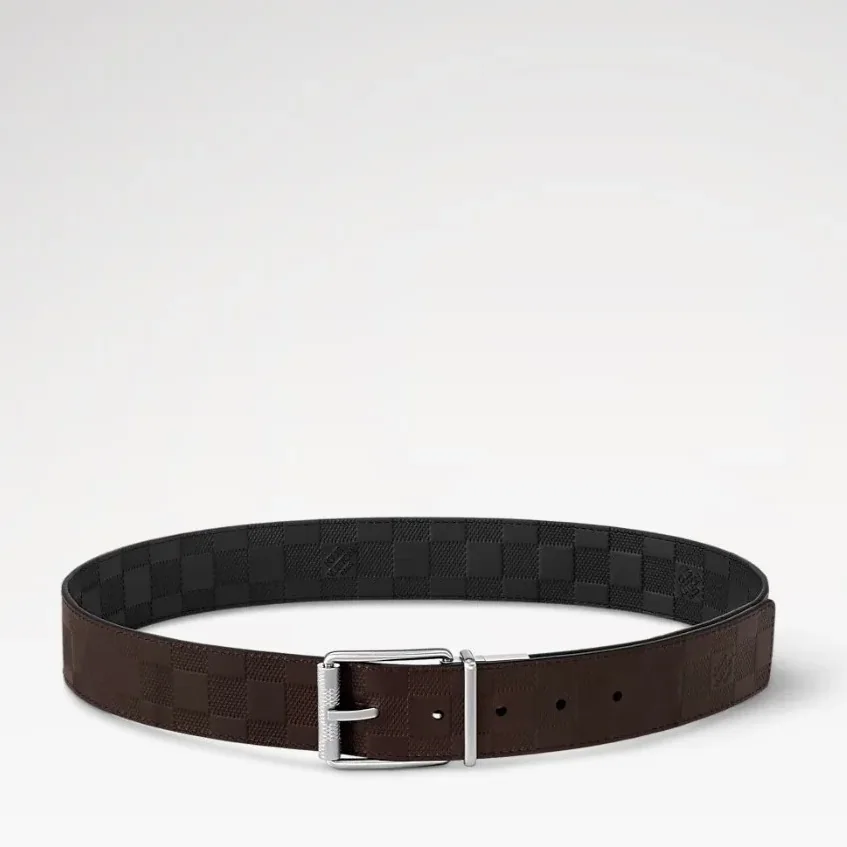 Louis Vuitton Damier Print Reversible Belt Black in Dark Brown