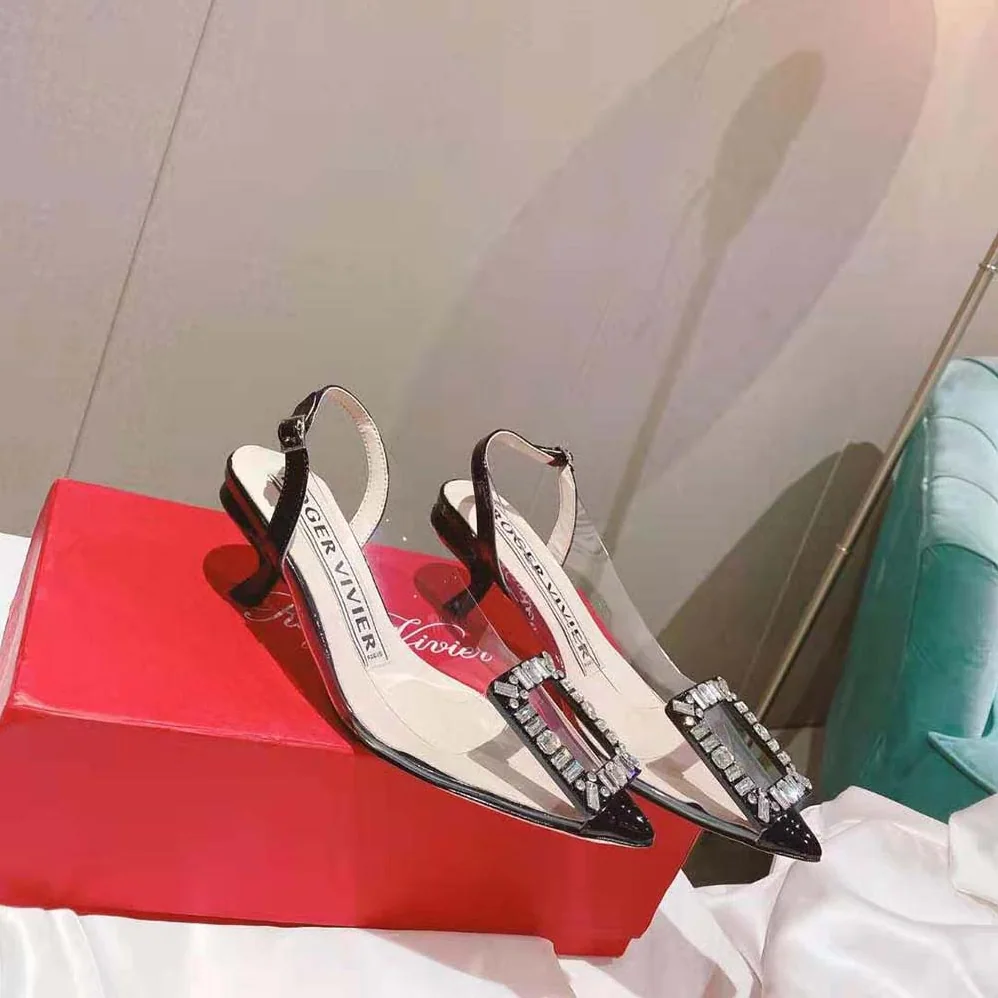 Roger Vivier Virgule Strass Buckle Slingback Pumps in PVC for Women in Black Roger Vivier Virgule Strass Buckle Slingback Pumps in PVC for Women in Black