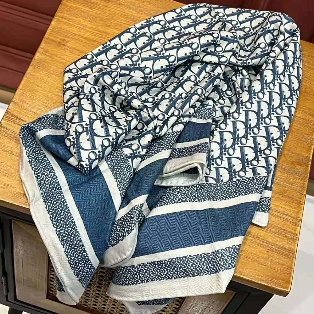 Dior Oblique Diortwin 90 Square Scarf Gray and Navy Blue Silk Twill for Women Dior Oblique Diortwin 90 Square Scarf Gray and Navy Blue Silk Twill for Women