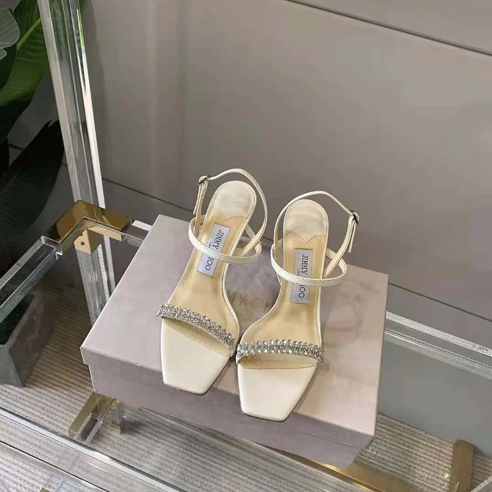 Jimmy Choo Meira 85 Latte Nappa Sandals with Leaf Crystal Embellishment for Women Jimmy Choo Meira 85 Latte Nappa Sandals with Leaf Crystal Embellishment for Women