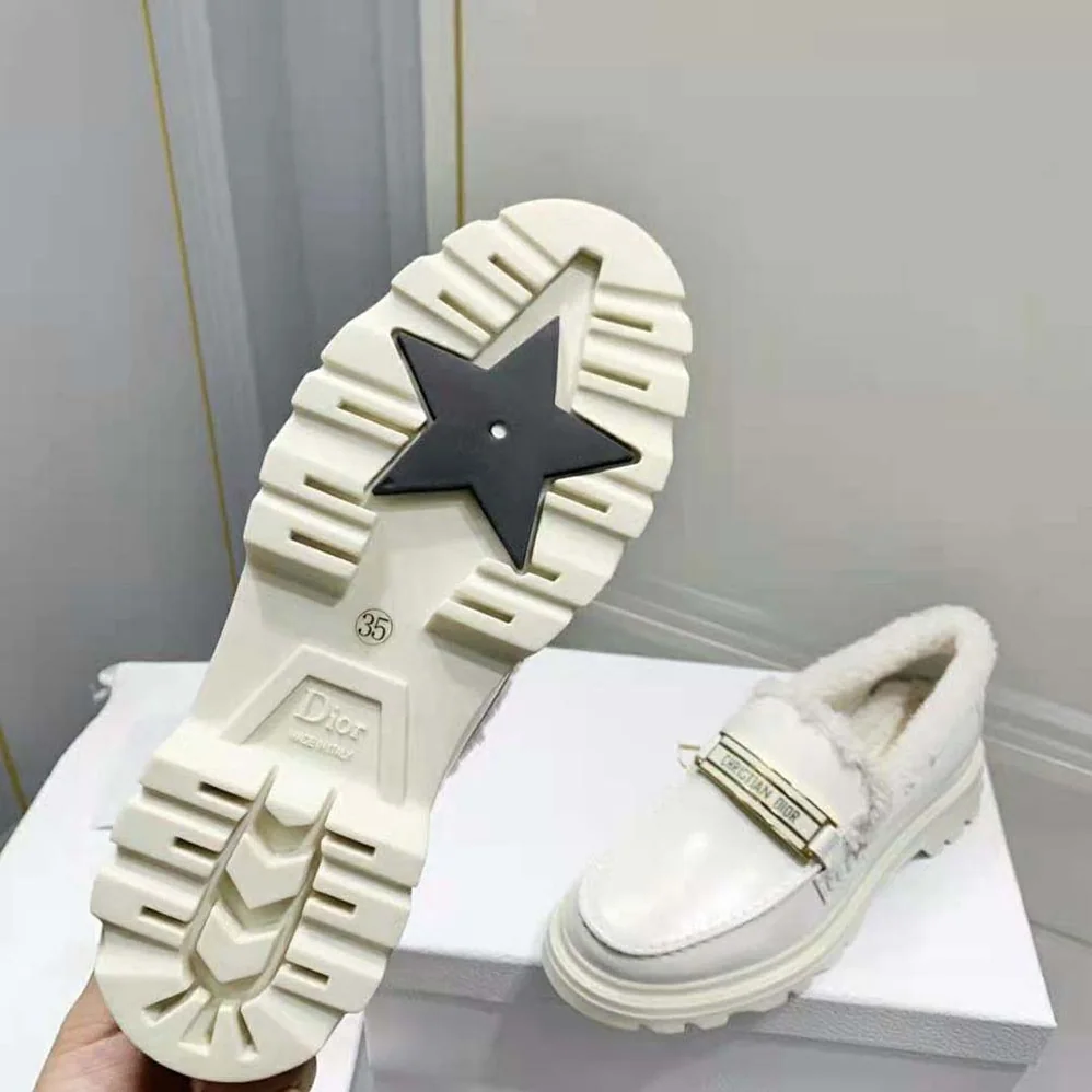 Dior Code Loafer White Brushed Calfskin and Shearling for Women Dior Code Loafer White Brushed Calfskin and Shearling for Women