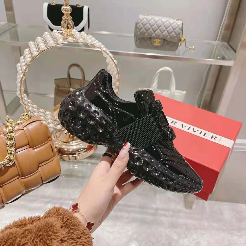 Roger Vivier Viv Run Light Strass Buckle Sneakers in Fabrics for Women in Black Roger Vivier Viv Run Light Strass Buckle Sneakers in Fabrics for Women in Black