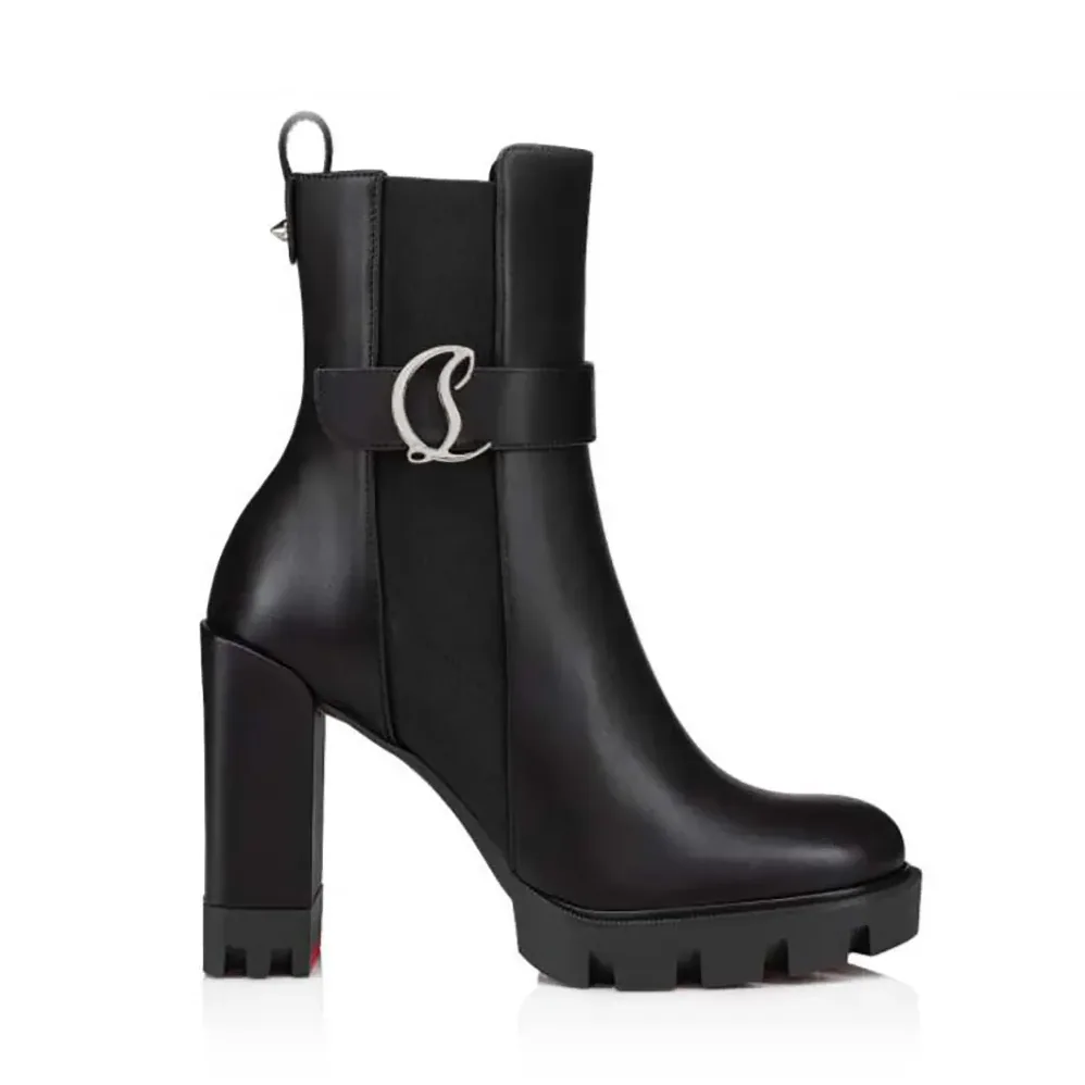 Christian Louboutin CL Chelsea Lug 100 mm Low Boots Calf Leather for Women in Black