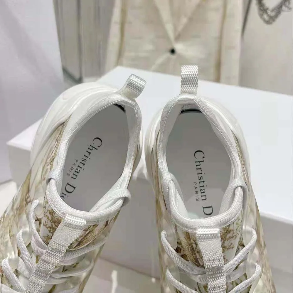 Dior D-Connect Sneaker White and Gold-Tone Technical Fabric with Rêve D'Infini Print for Women