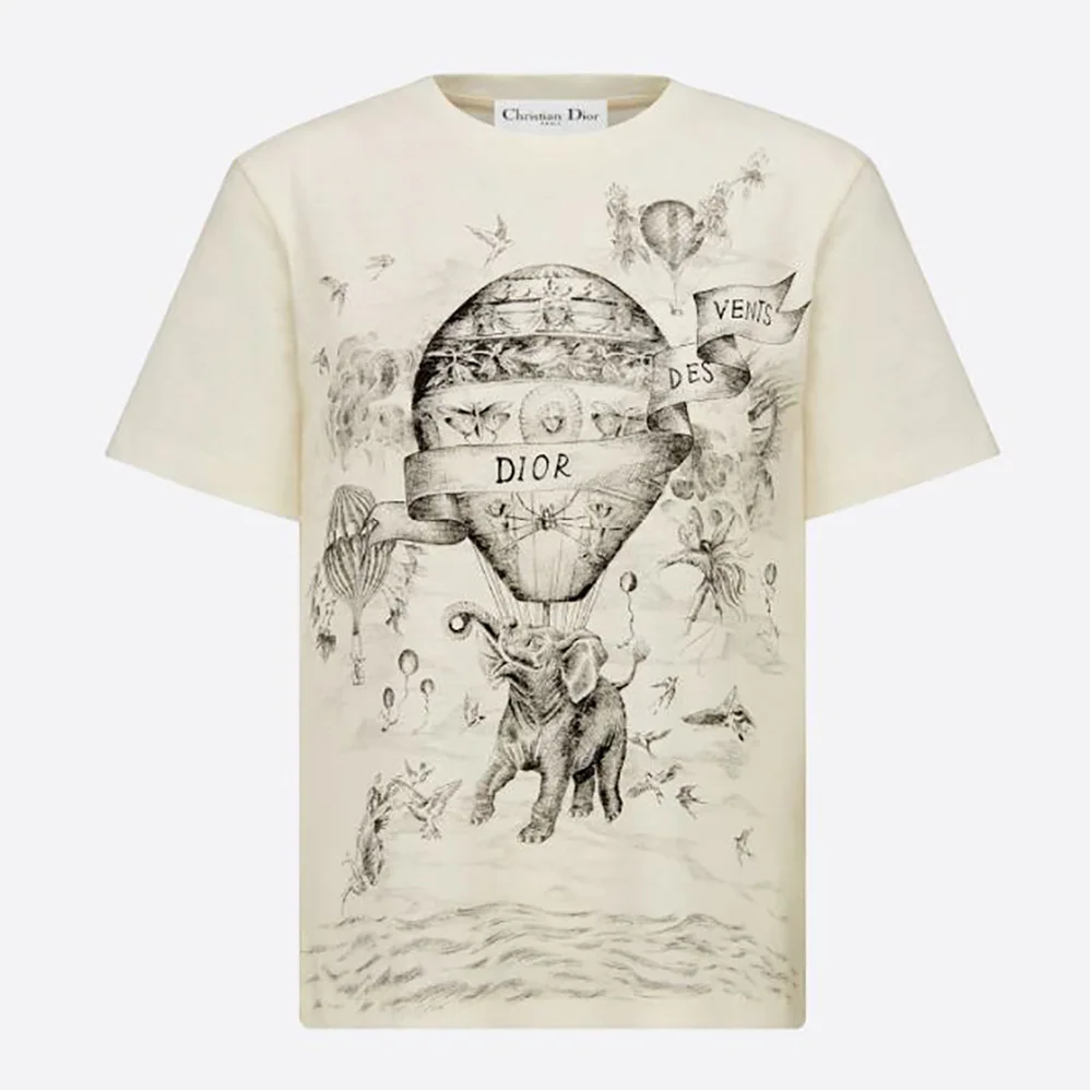 Dior T-shirt Ecru Dior Des Vents Cotton Jersey and Linen for Women