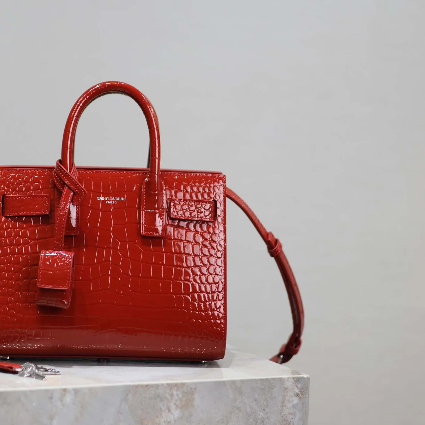 Saint Laurent YSL Sac De Jour in Crocodile Embossed Leather Nano for Women in Red Saint Laurent YSL Sac De Jour in Crocodile Embossed Leather Nano for Women in Red