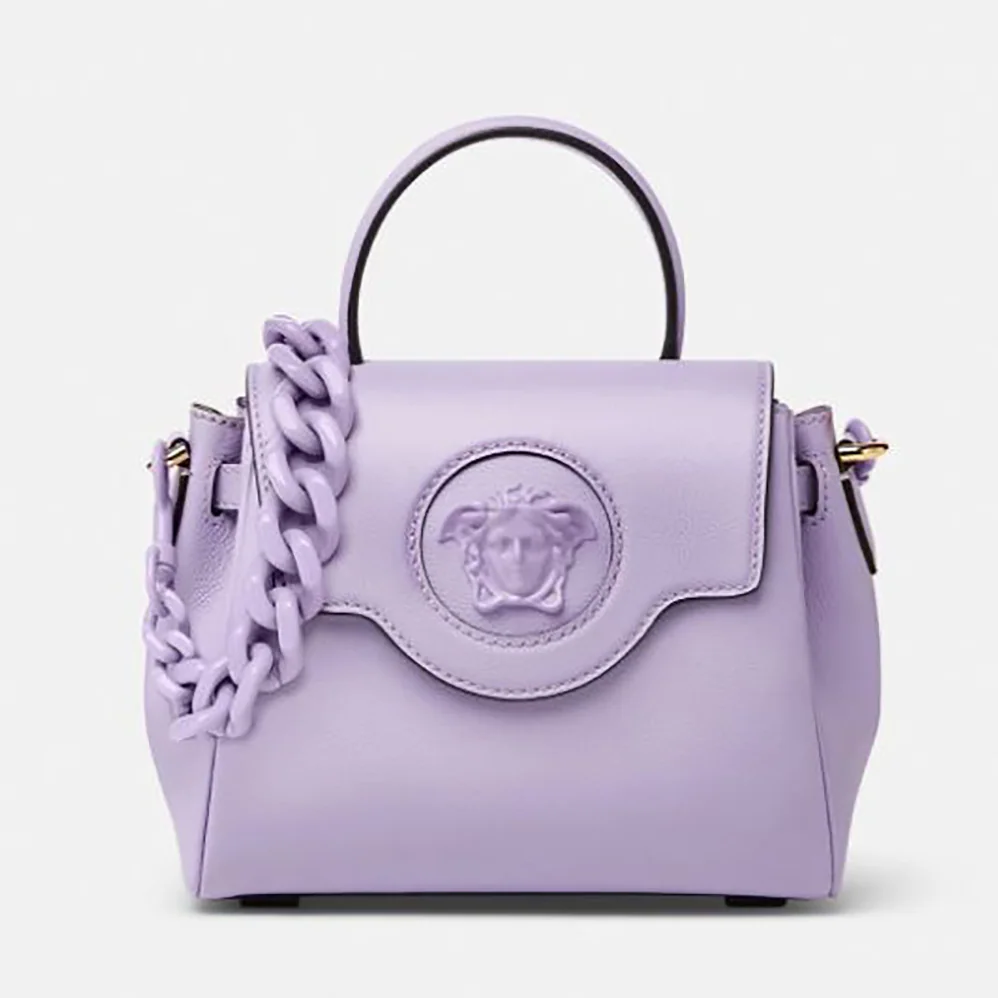 Versace La Medusa Small Handbag Crafted From Premium Leather for Women in Purple Versace La Medusa Small Handbag Crafted From Premium Leather for Women in Purple