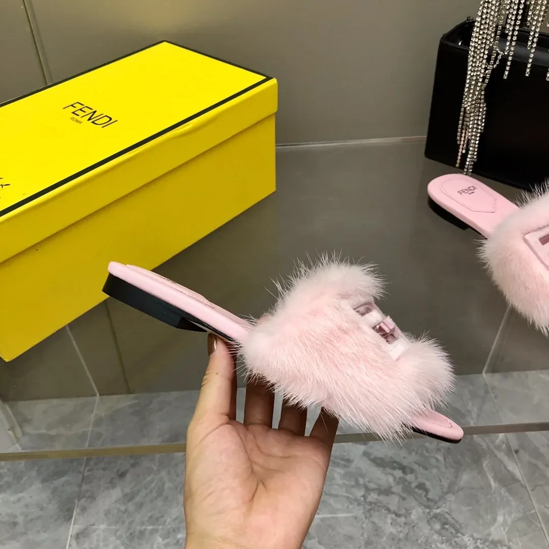 Fendi Pink Mink Slides Fendi Pink Mink Slides