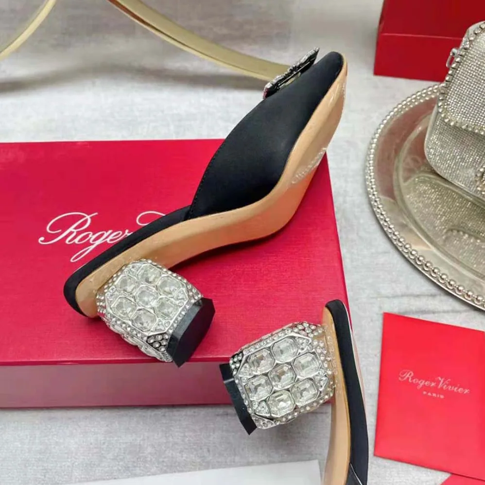Roger Vivier Mules Rhinestone Buckle in Satin for Women Roger Vivier Mules Rhinestone Buckle in Satin for Women