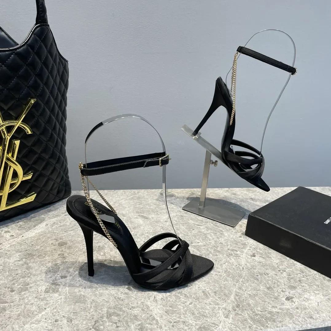 Saint Laurent Melody Sandals In Crepe Satin Black