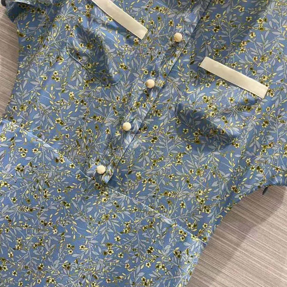 Celine Preppy Dress in Crepe DE Chine for Women in Blue