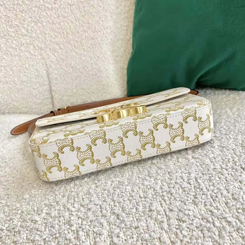 Celine Triomphe Shoulder Bag in Triomphe Canvas and Calfksin for Women in White
