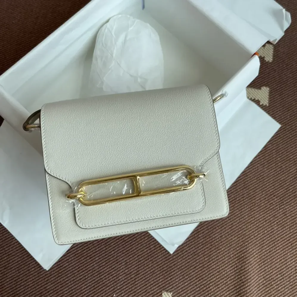 Hermes Roulis Mini Bag in Evercolor Calfskin for Women in White/Gold Hermes Roulis Mini Bag in Evercolor Calfskin for Women in White/Gold