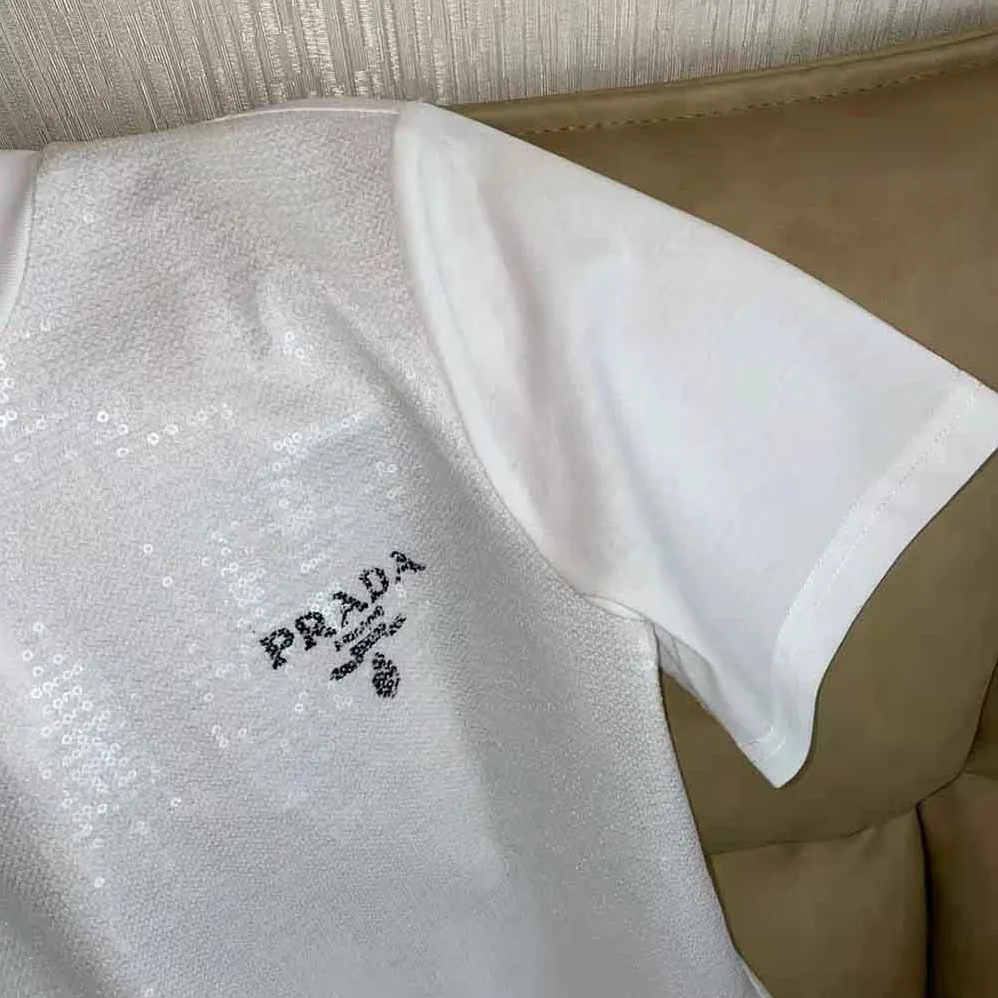Prada Embroidered Cotton T-shirt for Women in White