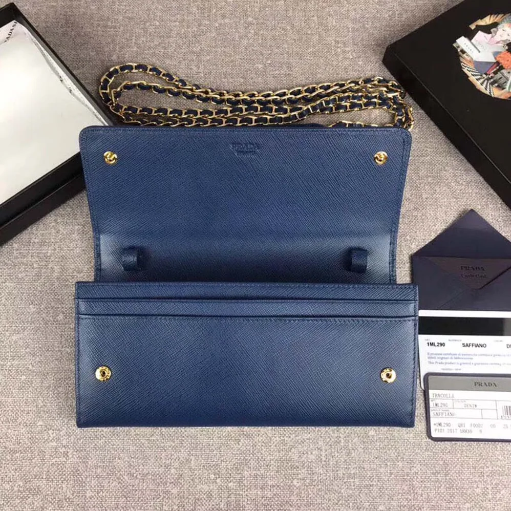 Prada Leather Shoulder Bag in Saffiano for Women in Navy Prada Leather Shoulder Bag in Saffiano for Women in Navy