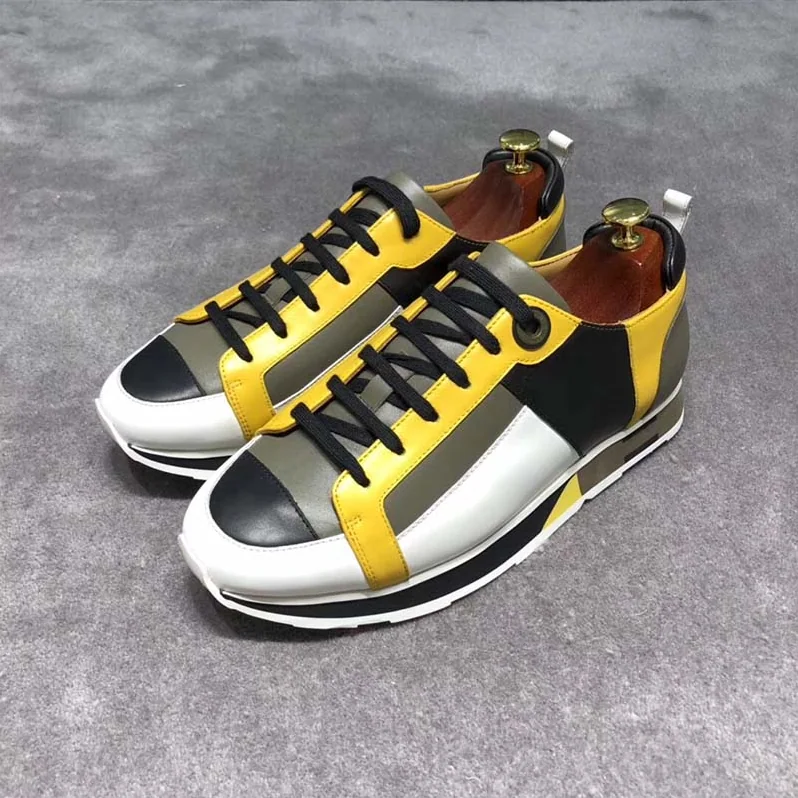 Hermes Rebus Sneaker Shoes Black Yellow and Khaki Insert for Men