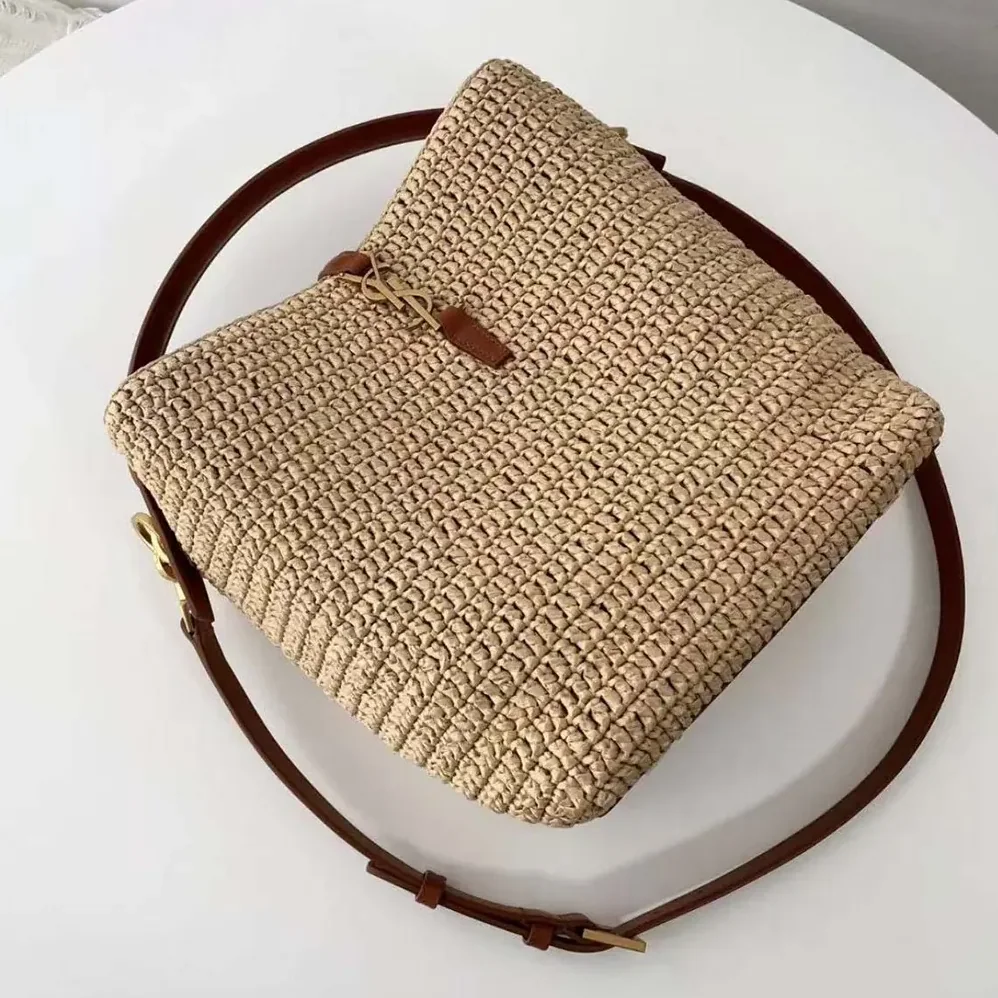 Saint Laurent YSL Le 37 Leather for Women in trimmed Raffia Bucket Bag Saint Laurent YSL Le 37 Leather for Women in trimmed Raffia Bucket Bag