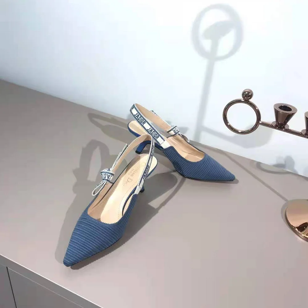 Dior J'Adior Slingback Pump Denim Blue Embroidered Cotton for Women Dior J'Adior Slingback Pump Denim Blue Embroidered Cotton for Women