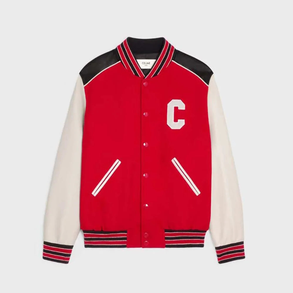 Celine Classic Teddy Jacket in Textured Wool for Women in Red