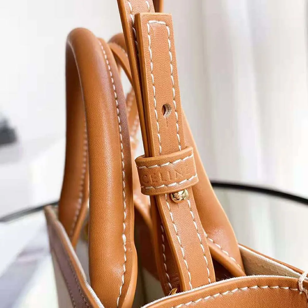 Celine Mini Vertical Cabas Celine in Textile with Celine Print and Calfskin for Women in White Celine Mini Vertical Cabas Celine in Textile with Celine Print and Calfskin for Women in White
