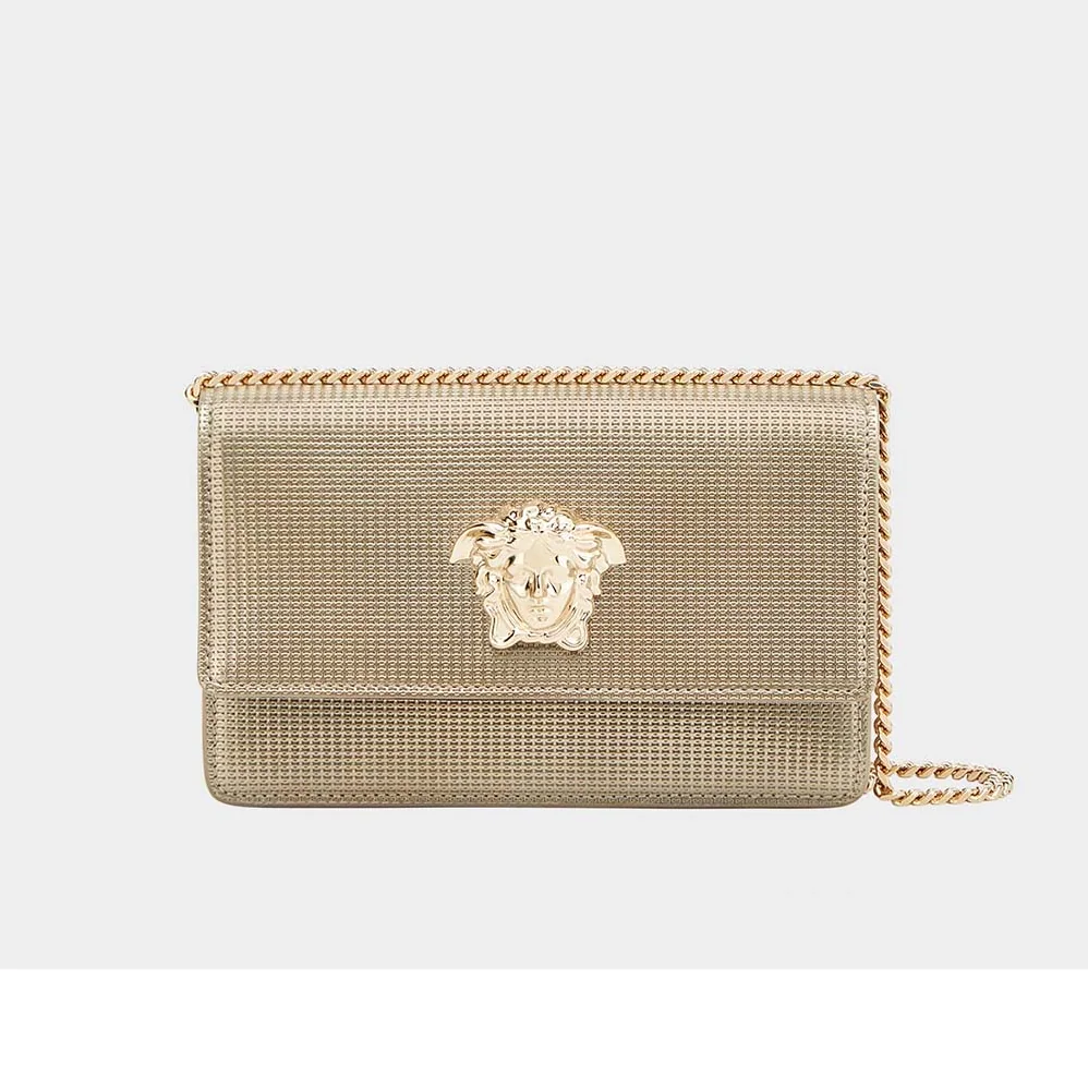 Versace Laminated Palazzo Evening Bag for Women in Gold Versace Laminated Palazzo Evening Bag for Women in Gold