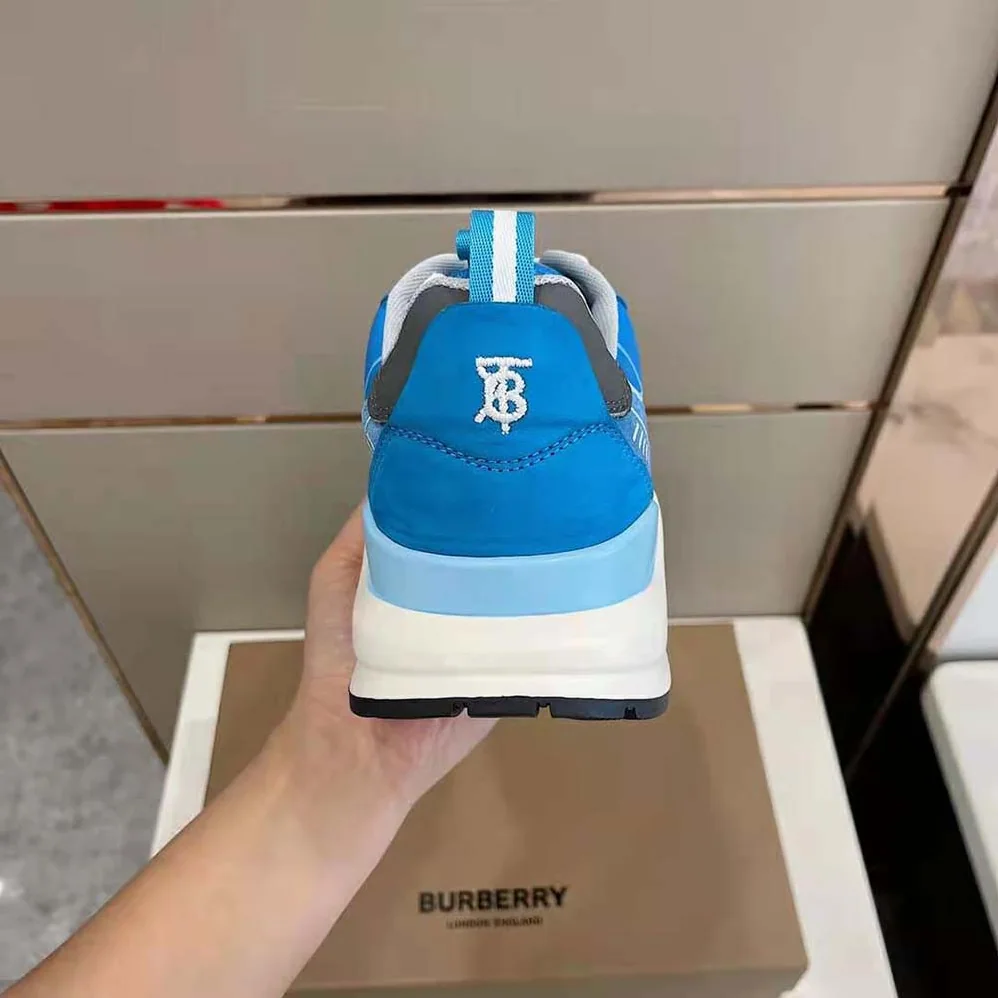 Burberry Leather Suede and Check Sneakers for Men in Blue Burberry Leather Suede and Check Sneakers for Men in Blue