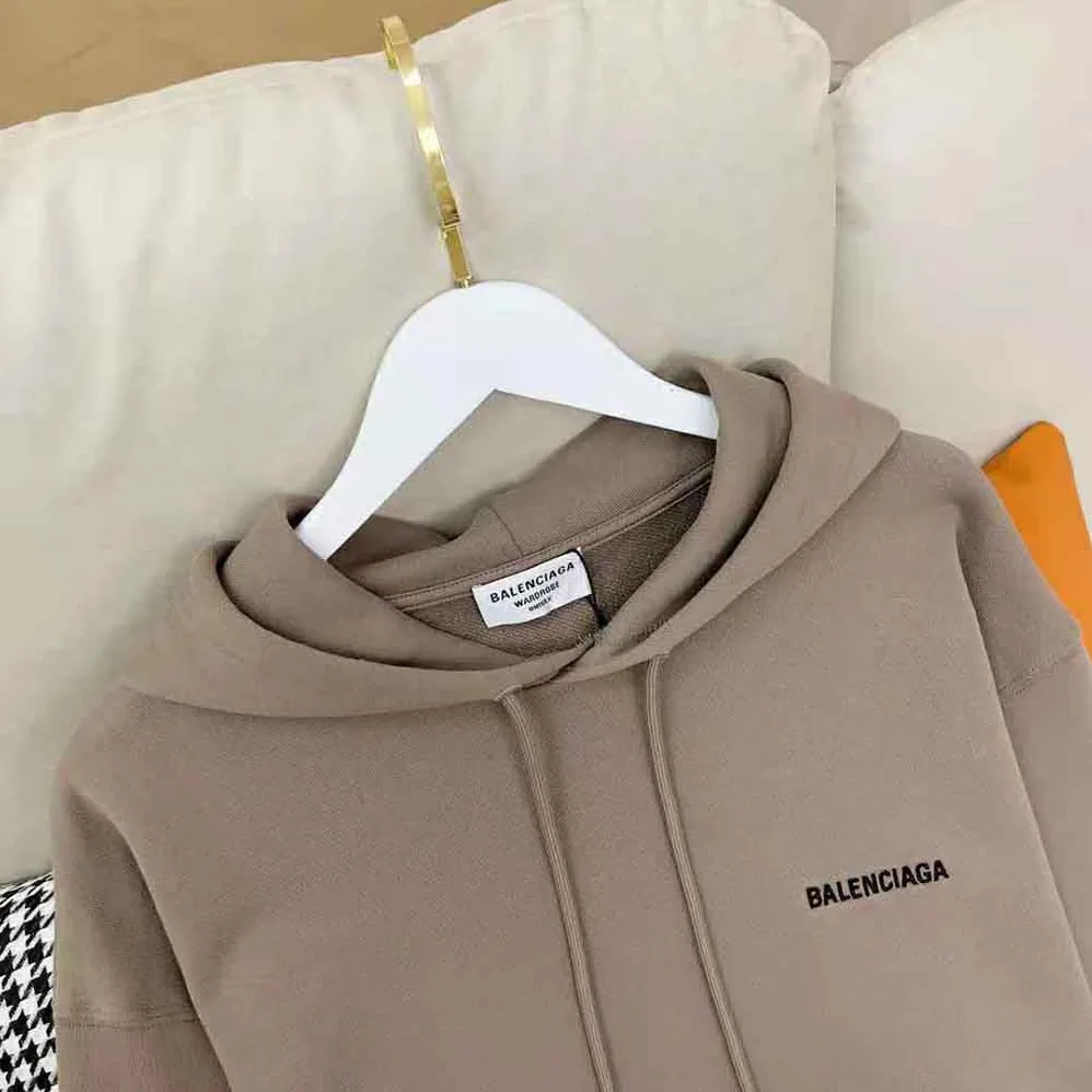 Balenciaga Hoodie Medium Fit in Dark Beige and Black Curly Fleece for Men