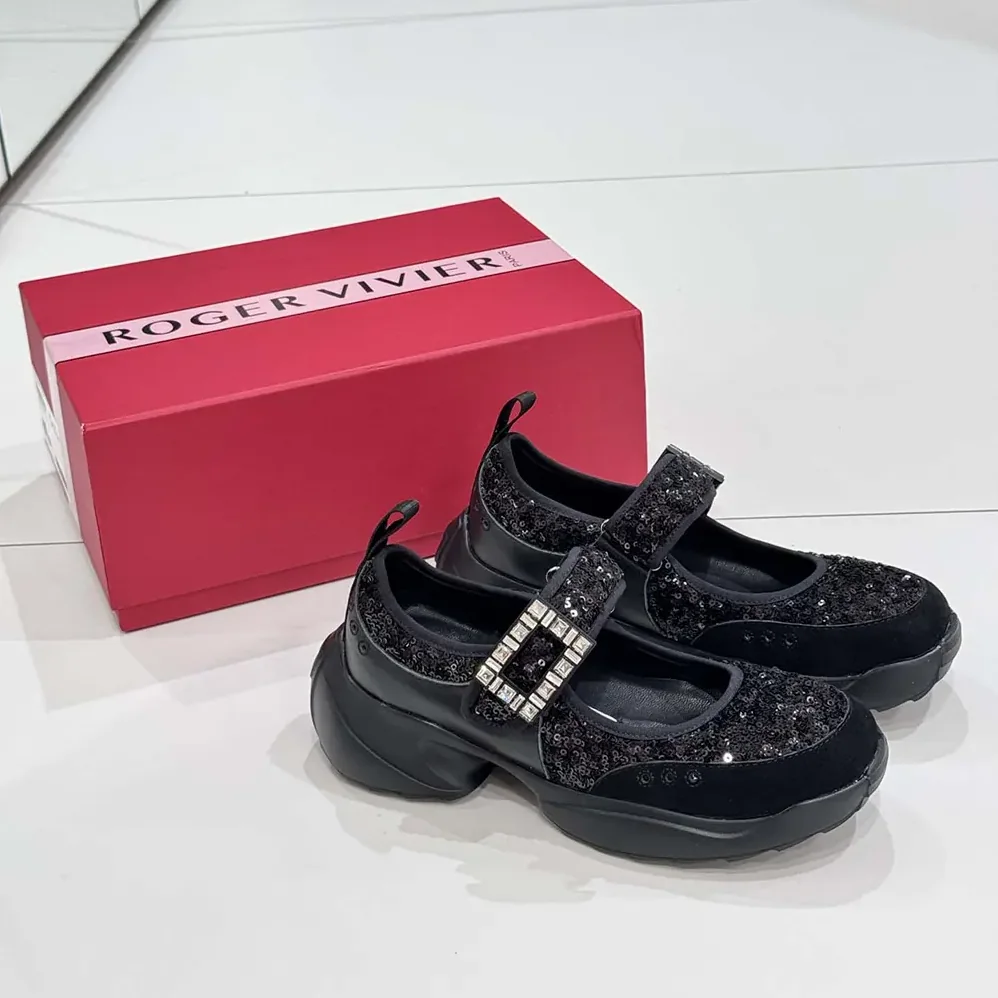 Roger Vivier Viv' On The Run Mary Janes With Sequins Black for Women