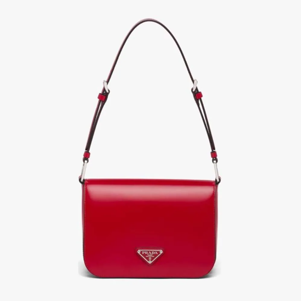 Prada Brushed Leather Shoulder Bag for Women in Red Prada Brushed Leather Shoulder Bag for Women in Red