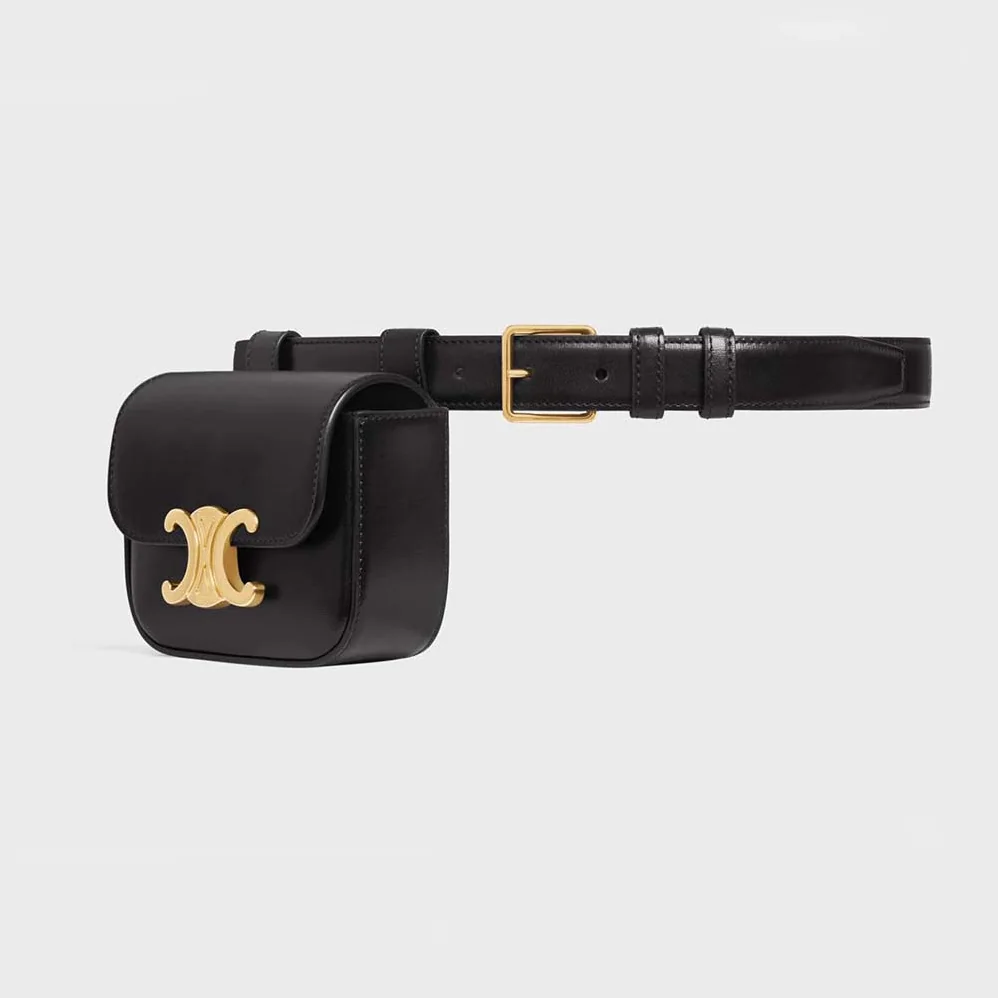 Celine Belt Bag Triomphe Belt in Shiny Calfskin for Women in Black