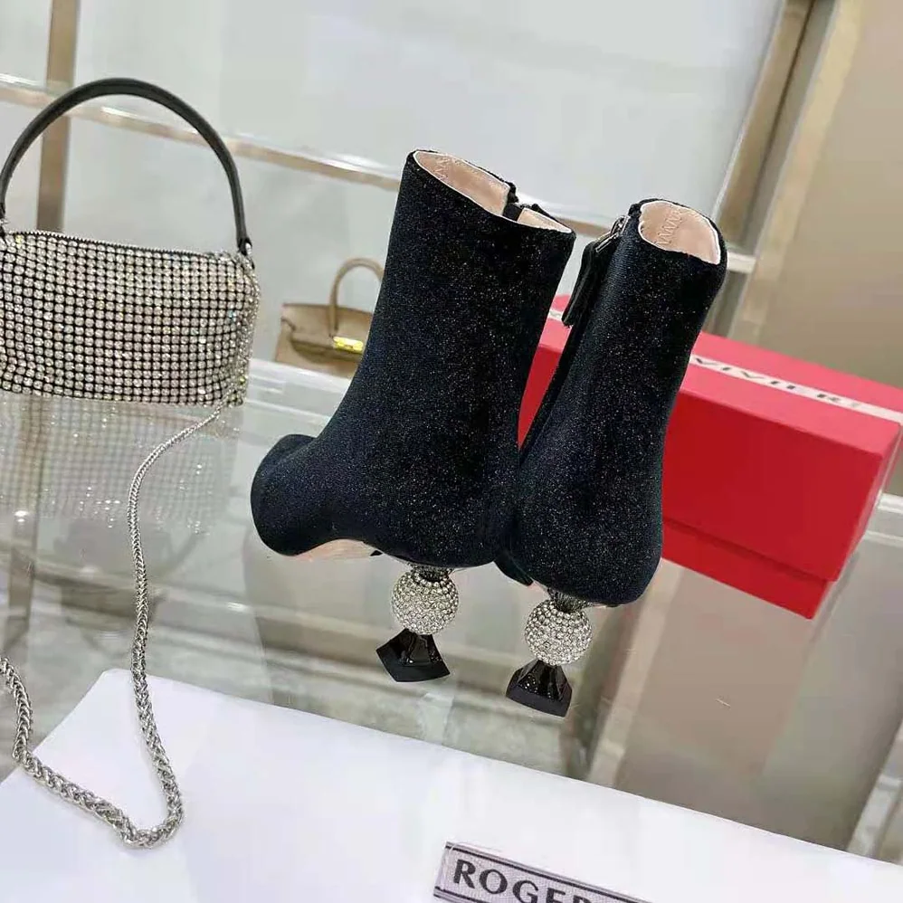 Roger Vivier Marlene Strass Booties in Velvet for Women Roger Vivier Marlene Strass Booties in Velvet for Women