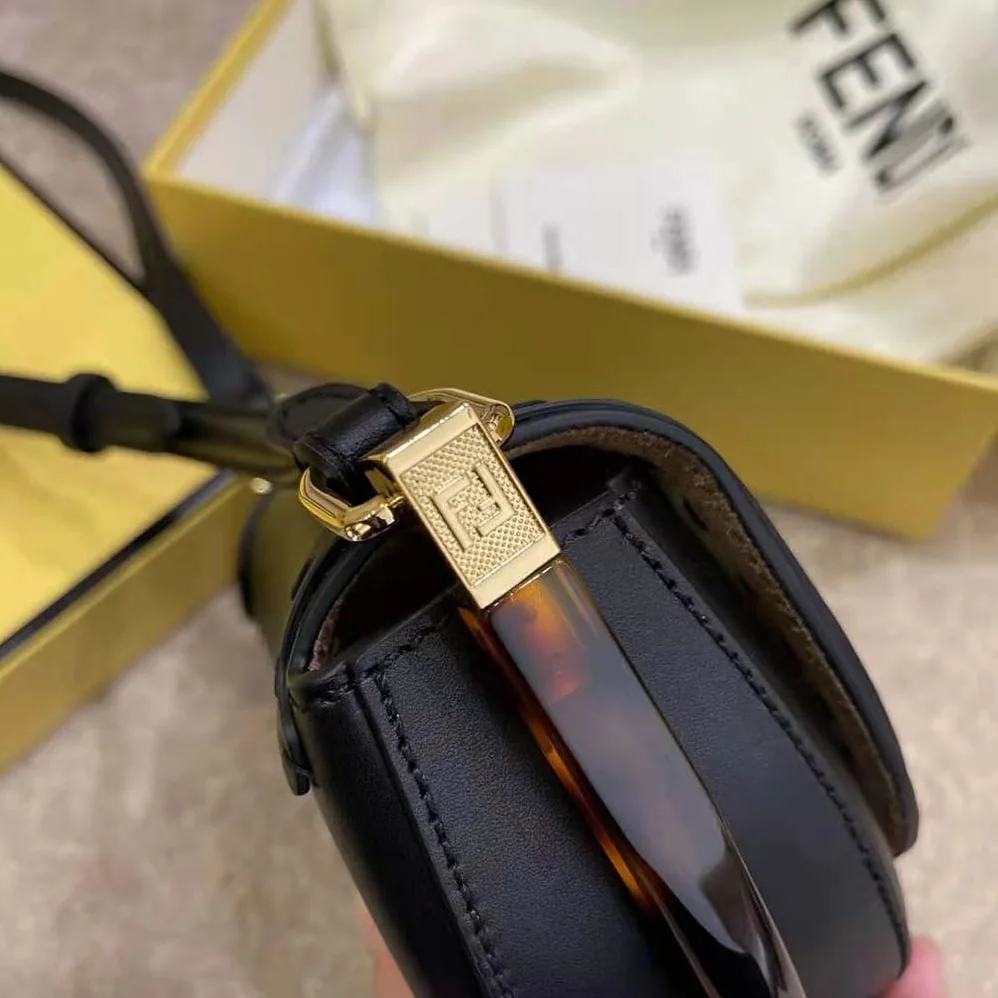 Fendi Moonlight Hand-Stitched Leather Satchel Bag for Women in Black Fendi Moonlight Hand-Stitched Leather Satchel Bag for Women in Black