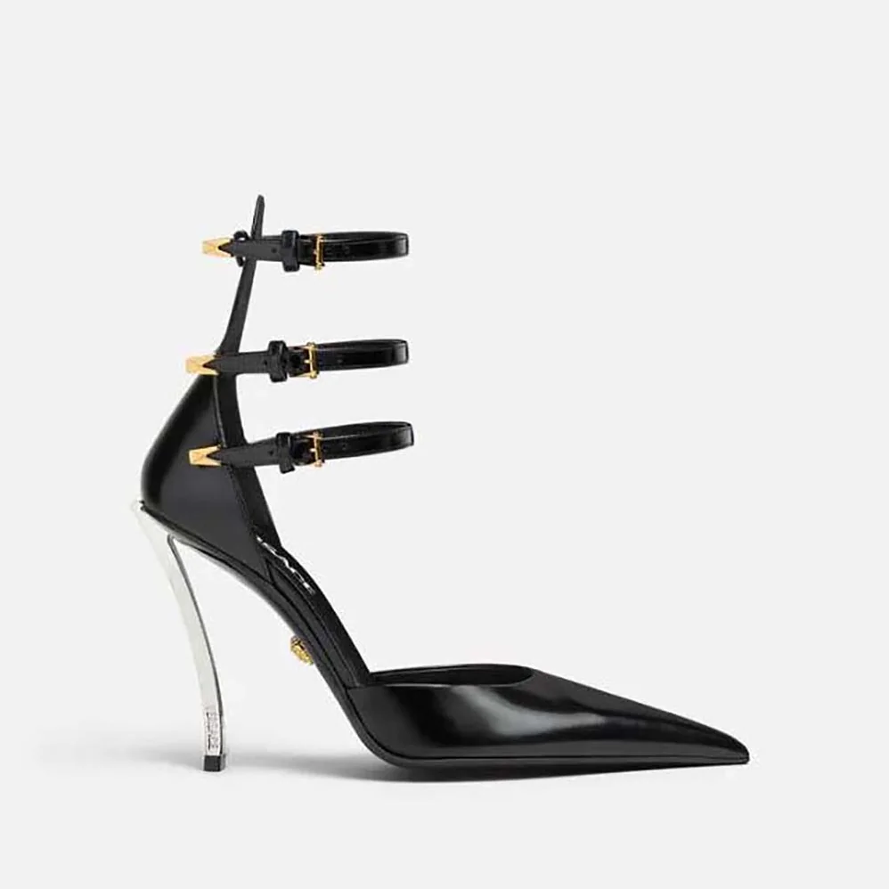 Versace Pin-Point Pumps in Calf Leather for Women in Black Versace Pin-Point Pumps in Calf Leather for Women in Black