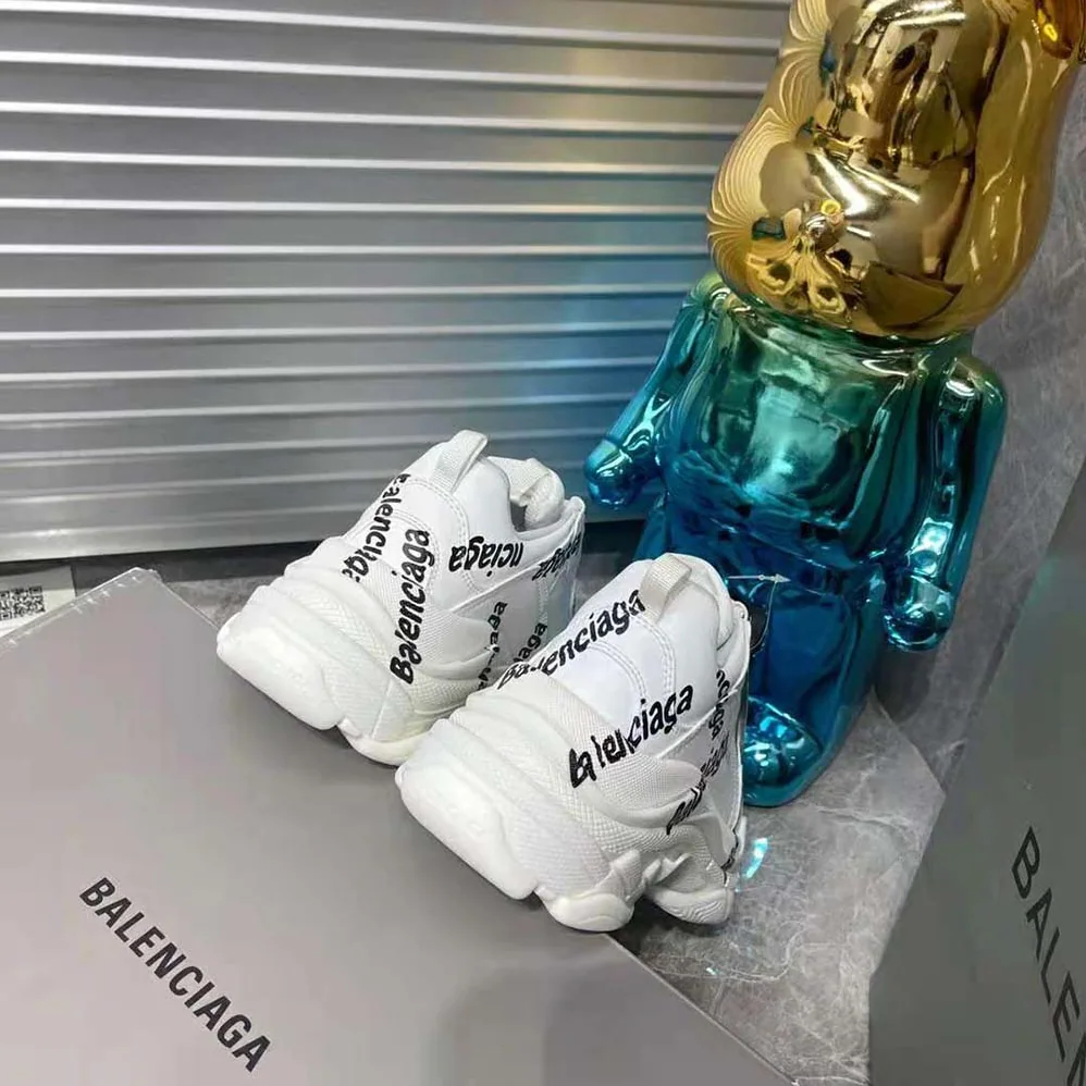 Balenciaga Triple S Logotype Sneaker in White and Black Technical Material for Women