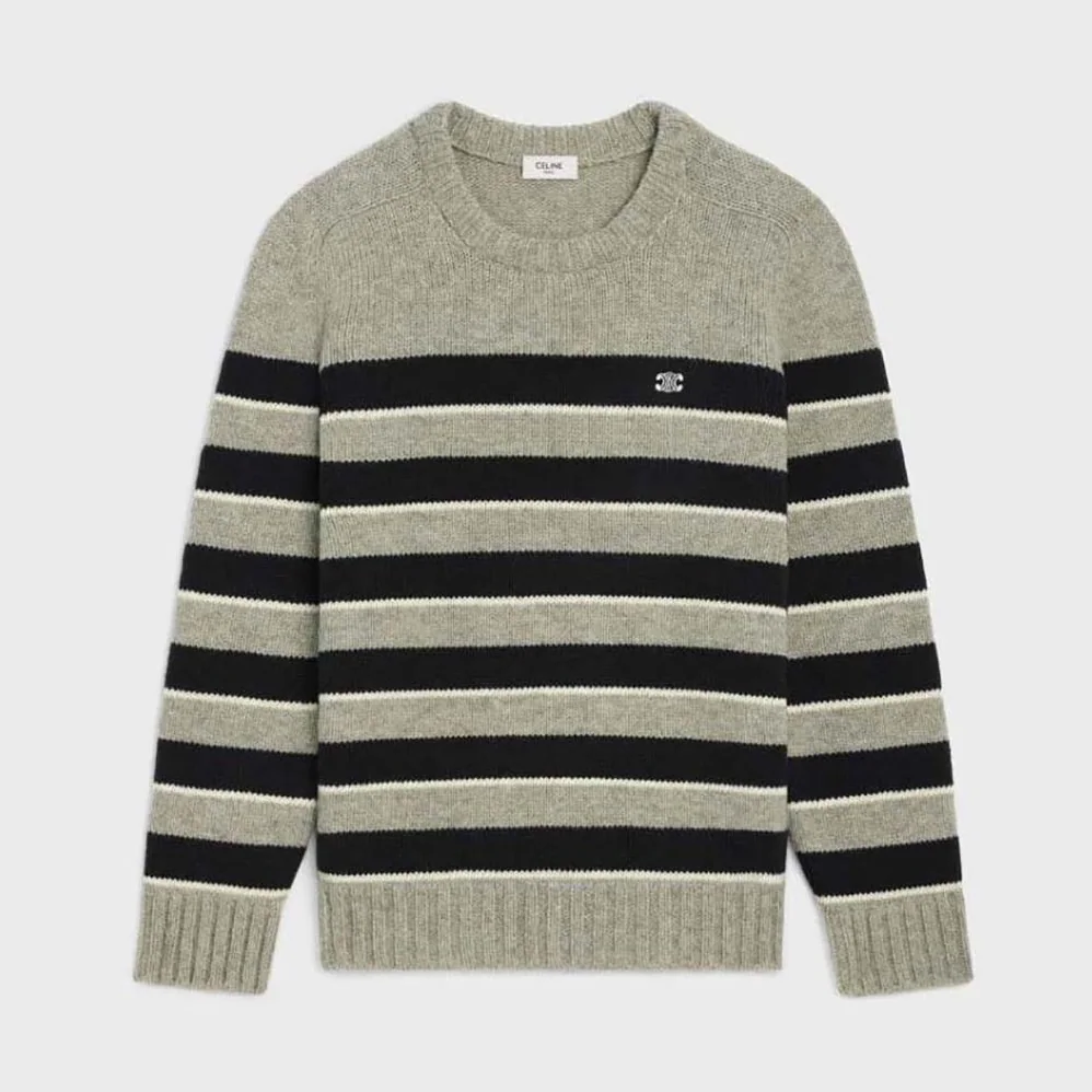 Celine Triomphe Crew Neck Sweater in Striped Wool for Women Celine Triomphe Crew Neck Sweater in Striped Wool for Women