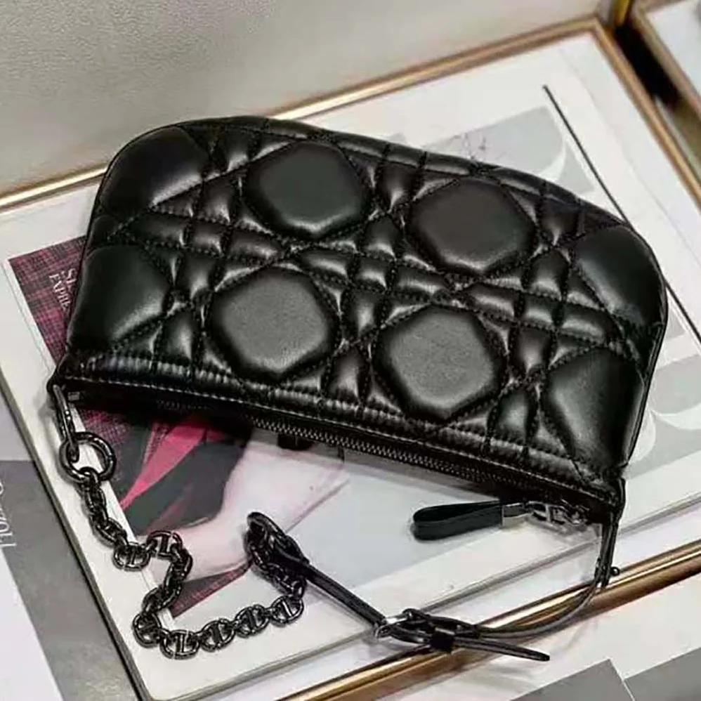 Dior Mini Dior Caro Tulip Bag Black Quilted Macrocannage Calfskin for Women