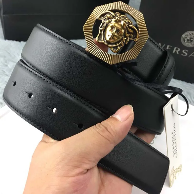 Versace Octagonal Medusa Leather Belt for Men in Black