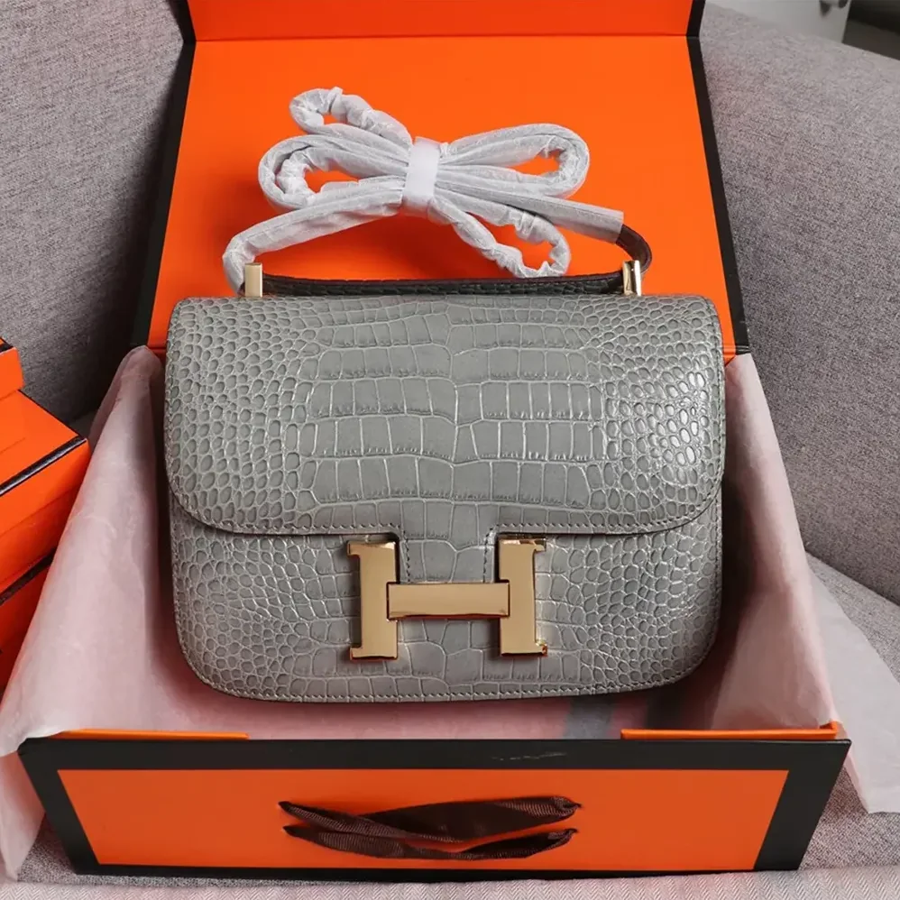 Hermes Constance 18 Matte Alligator Gris Cement for Women in Grey