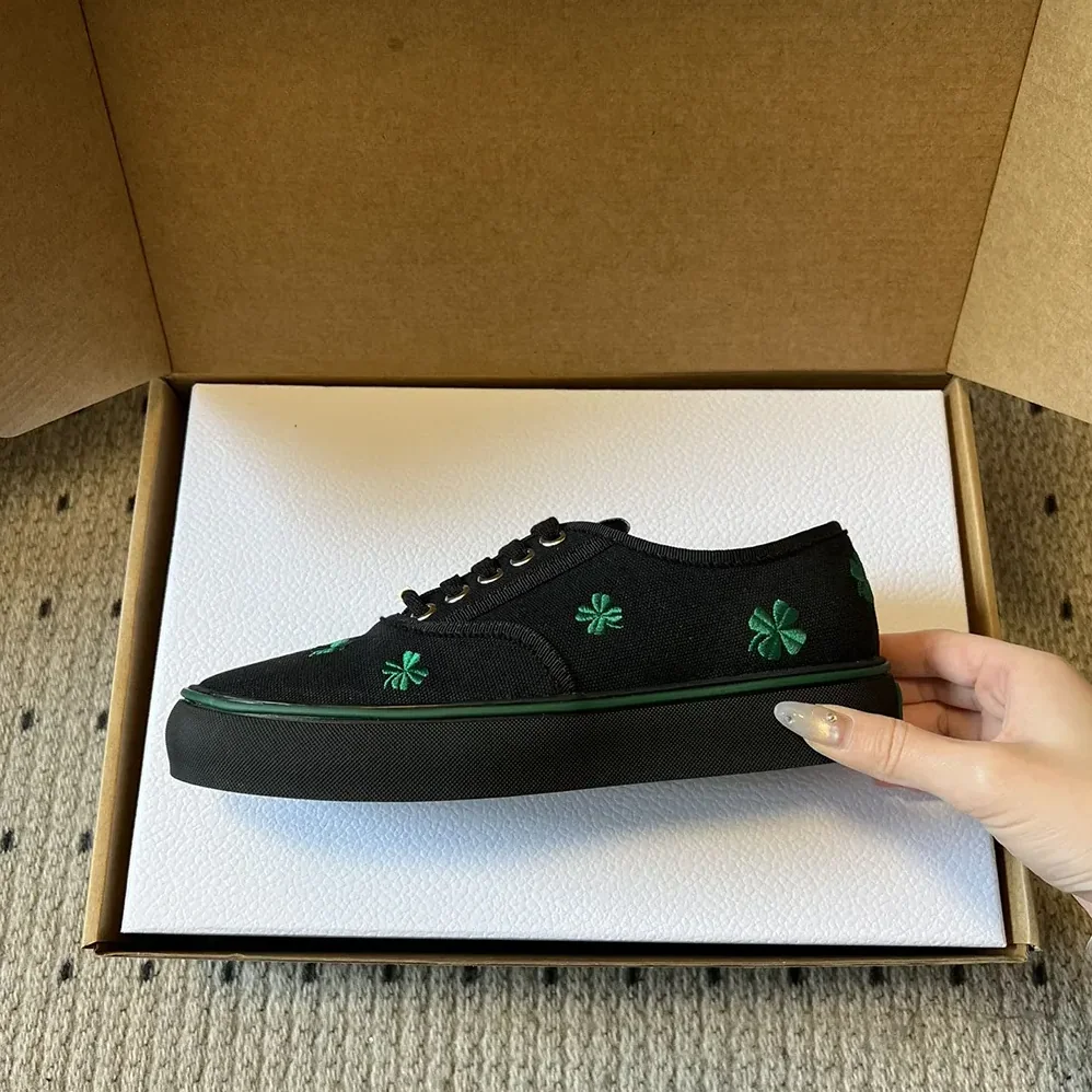 Dior Saltwind Sneaker Black Cotton Embroidered with Bright Green Dior Clover Motif for Unisex