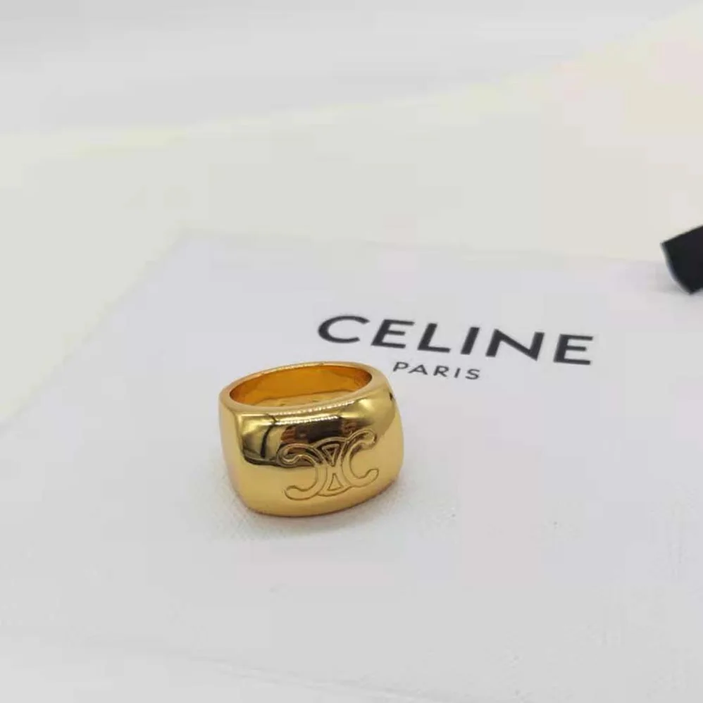Celine Triomphe Bold Ring in Brass with Gold Finish for Women Celine Triomphe Bold Ring in Brass with Gold Finish for Women