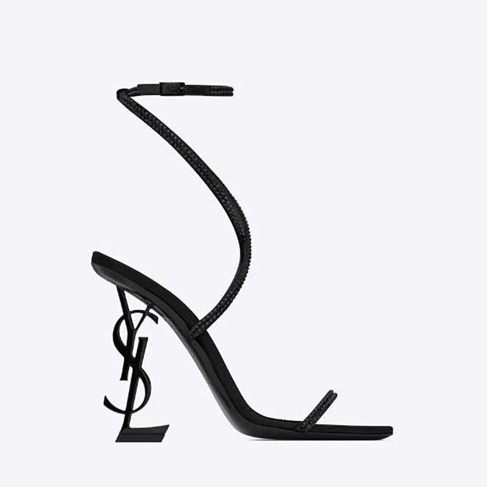 Saint Laurent YSL Opyum Sandals in Crepe Satin and Rhinestones for Women
