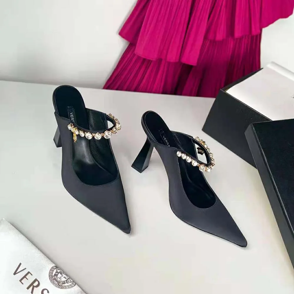 Versace Artifact Mules in 105mm Heel Height for Women in Black Versace Artifact Mules in 105mm Heel Height for Women in Black