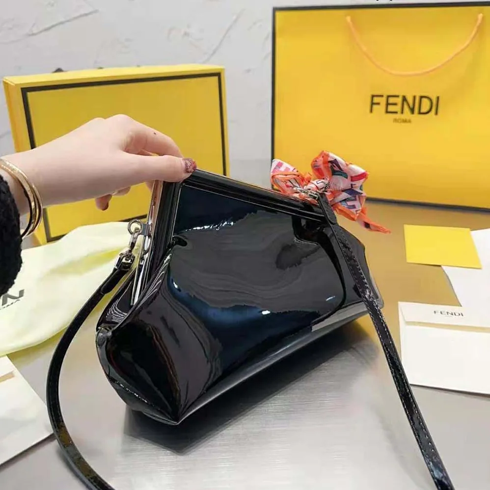 Fendi First Midi Black Patent Leather Bag for Women