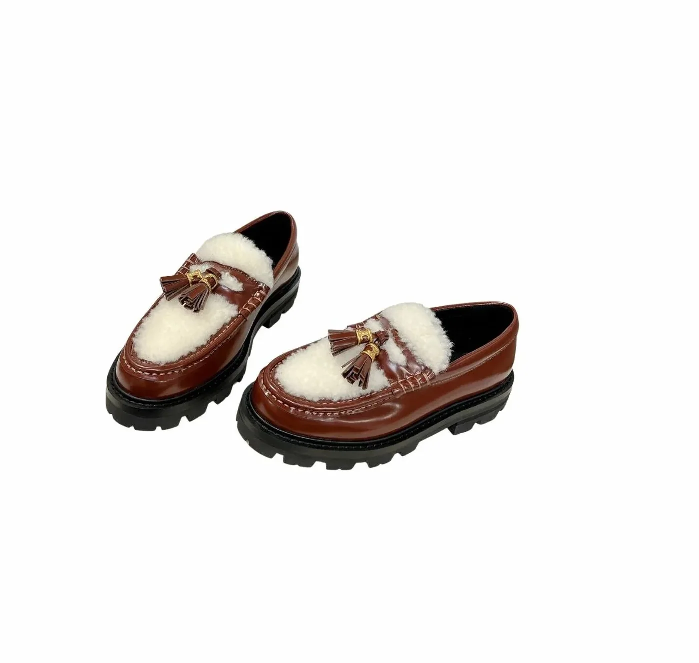 Celine Margaret Fur Loafer With Tassels Burgundy