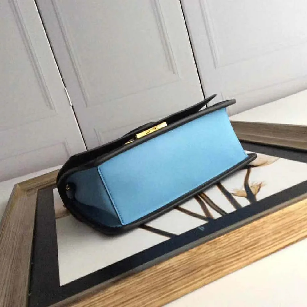 Fendi Kan I F Leather Bag in Calfskin Leather for Women in Blue Fendi Kan I F Leather Bag in Calfskin Leather for Women in Blue