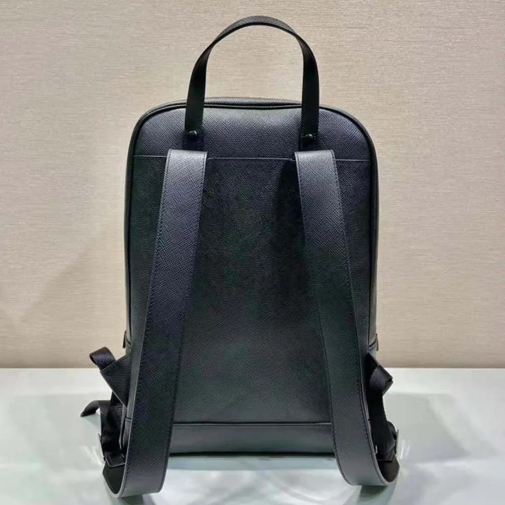 Prada Saffiano Leather Backpack with Triangle Logo for Unisex in Black Prada Saffiano Leather Backpack with Triangle Logo for Unisex in Black