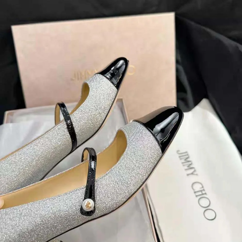 Jimmy Choo Elisa 45 Silver Glitter and Patent Pumps for Women