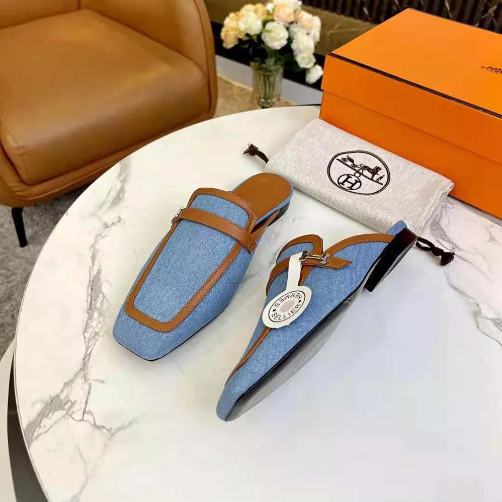 Hermes in H Canvas and Calfskin for Women in Blue Hermes in H Canvas and Calfskin for Women in Blue