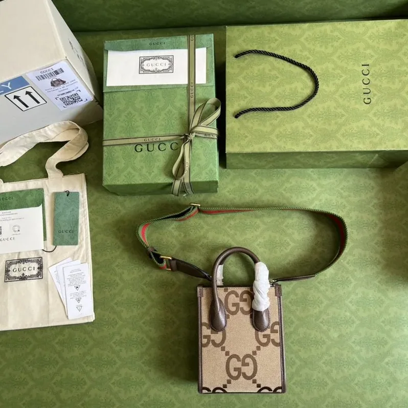 Gucci Jumbo GG Mini Tote Bag / Camel And Ebony Jumbo Canvas Gold Hardware Gucci Jumbo GG Mini Tote Bag / Camel And Ebony Jumbo Canvas Gold Hardware