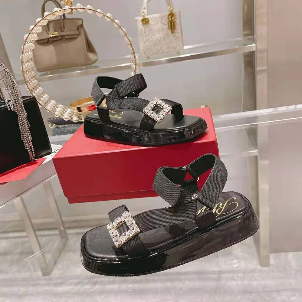 Roger Vivier Vivier Slide Trekky Strass Buckle Sandals in Fabrics for Women Roger Vivier Vivier Slide Trekky Strass Buckle Sandals in Fabrics for Women